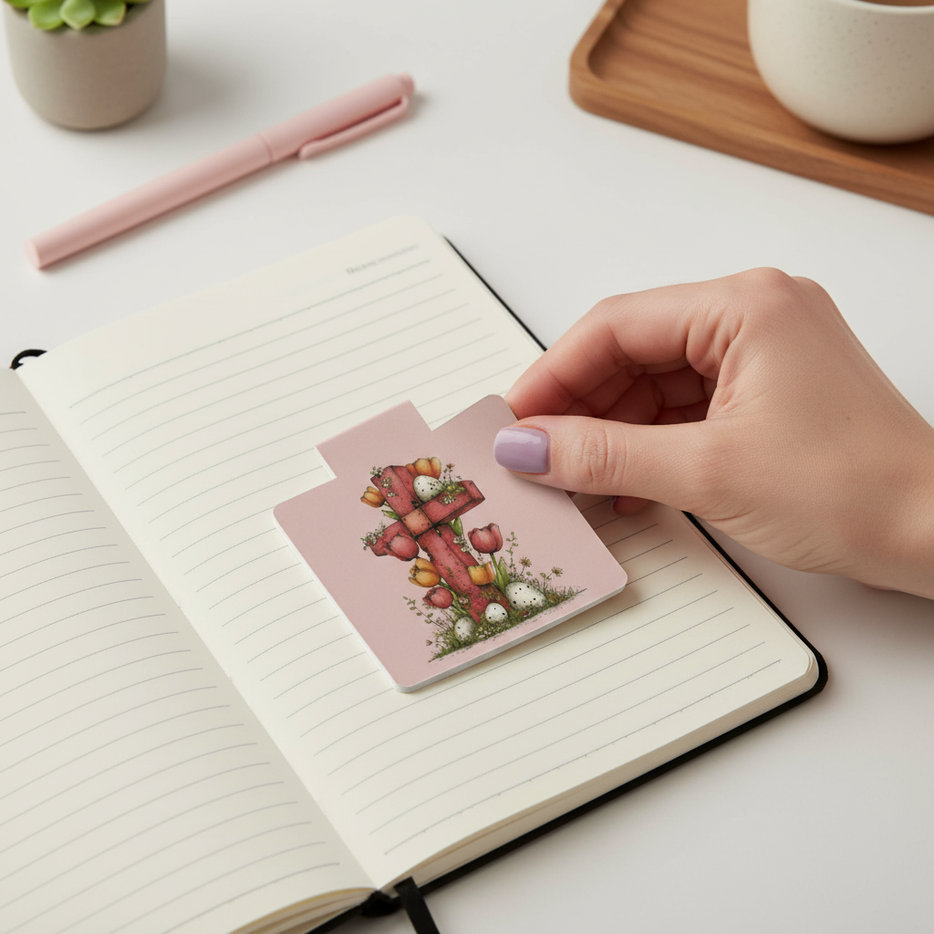Grace Blooms Here Pink Cross Magnetic Bookmark | Floral Christian Bookmark
