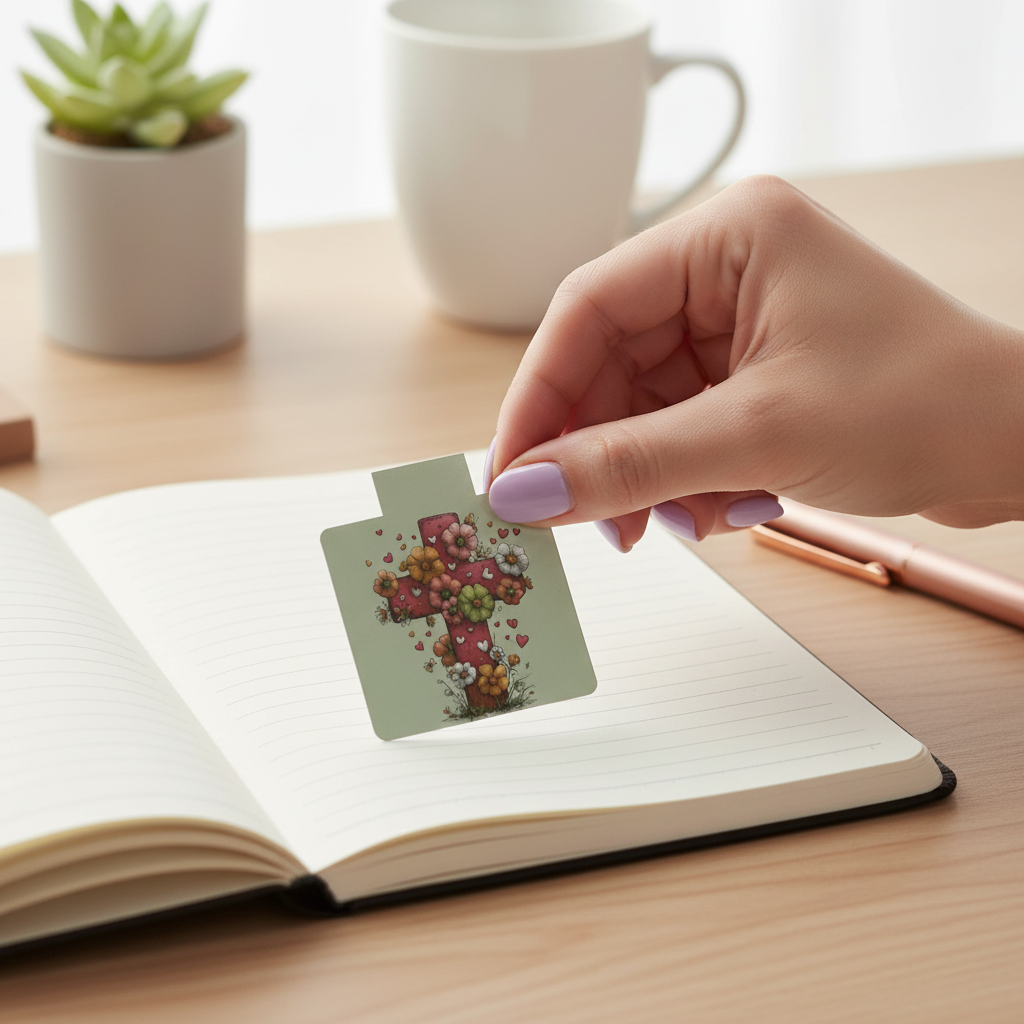 Grace Blooms Here Magnetic Bookmark Set of 5 | Christian Floral Cross Bookmark Bundle