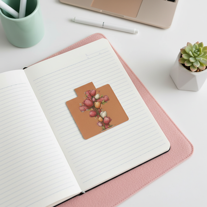 Grace Blooms Here Tulip Cross Magnetic Bookmark | Brown Christian Floral Bookmark