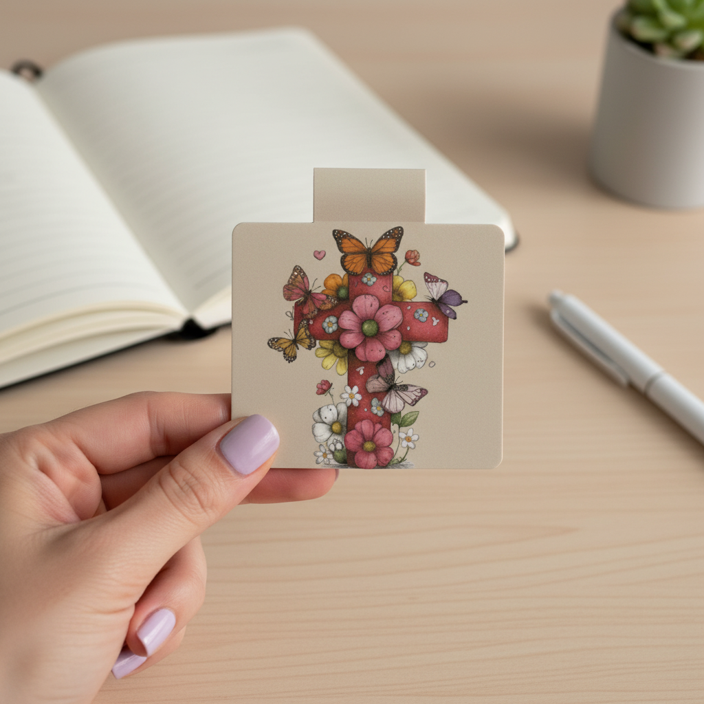 Grace Blooms Here Magnetic Bookmark Set of 5 | Christian Floral Cross Bookmark Bundle