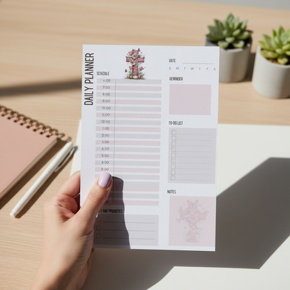 Grace Blooms Here Daily Planner | Christian Daily Planner 5x7 | Floral Cross Planner | Faith Planner Pad | Productivity Notepad
