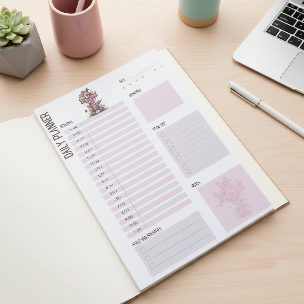Grace Blooms Here Daily Planner | Christian Daily Planner 5x7 | Floral Cross Planner | Faith Planner Pad | Productivity Notepad