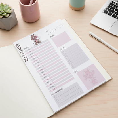Grace Blooms Here Daily Planner | Christian Daily Planner 5x7 | Floral Cross Planner | Faith Planner Pad | Productivity Notepad