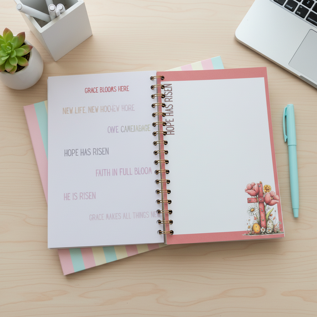 Grace Blooms Here Journal | Christian Spiral Journal 6x9 | Floral Cross Faith Journal | Prayer Journal | Devotional Notebook
