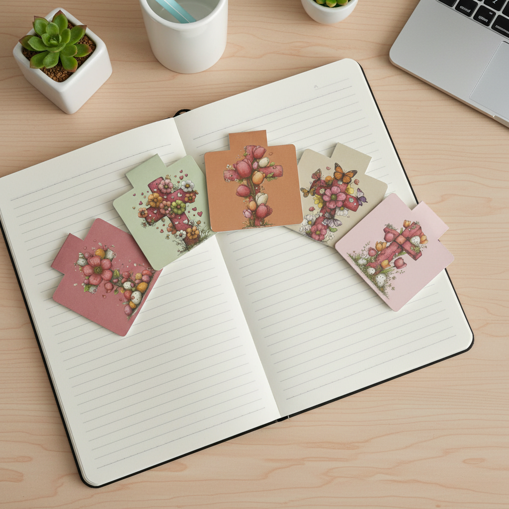 Grace Blooms Here Magnetic Bookmark Set of 5 | Christian Floral Cross Bookmark Bundle