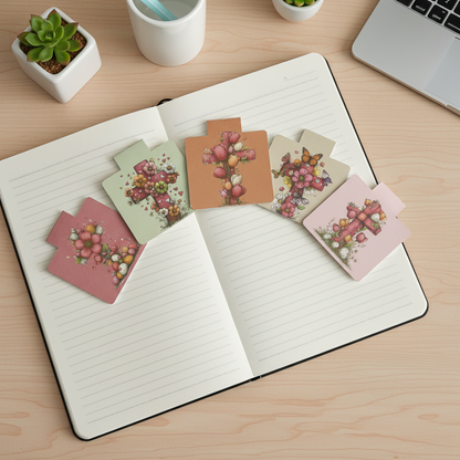 Grace Blooms Here Magnetic Bookmark Set of 5 | Christian Floral Cross Bookmark Bundle