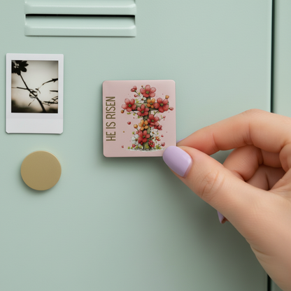 Grace Blooms Here Magnet | He Is Risen Christian Magnet 2.5" | Floral Cross Faith Magnet | Easter Decor Magnet | Inspirational Religious Gift
