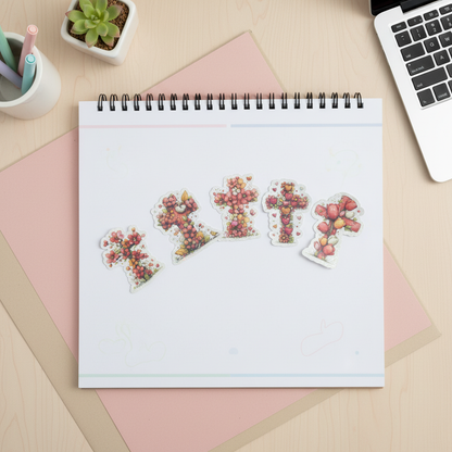 Grace Blooms Here Sticker Set | Christian Floral Cross Stickers Set | Holographic Faith Stickers | Waterproof Vinyl | Easter Gift Set