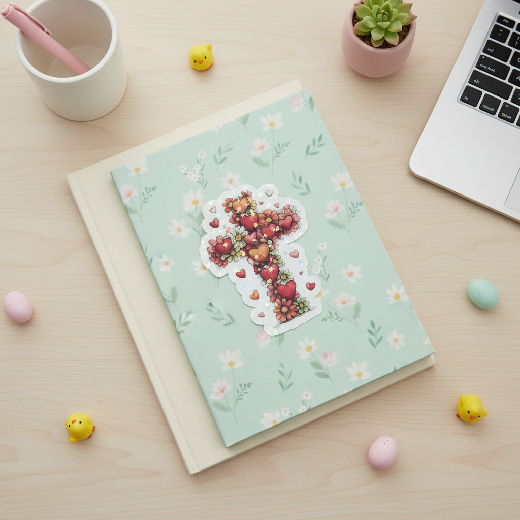Grace Blooms Here Sticker | Christian Floral Cross Sticker | Holographic Faith Sticker | Waterproof Vinyl | Easter Gift
