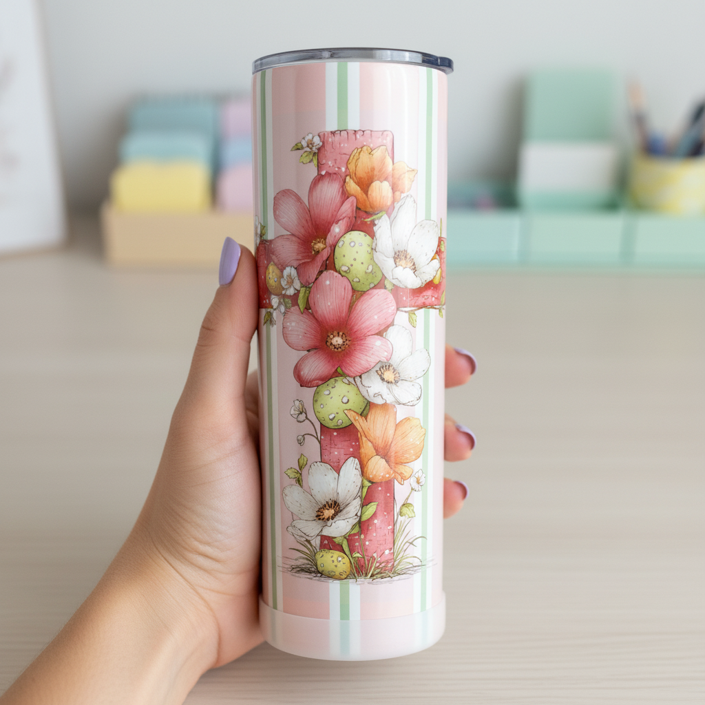 Grace Blooms Here Deluxe Collection Bundle | Christian Stationery Gift Set + Tumbler | Faith-Based Floral Cross Bundle | Complete Desk Set