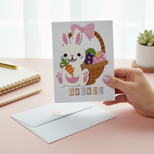 Cute Bunny Easter Greeting Card with Envelope | Happy Easter Card | Spring Bunny Card | Blank Inside | Pastel Easter Stationery