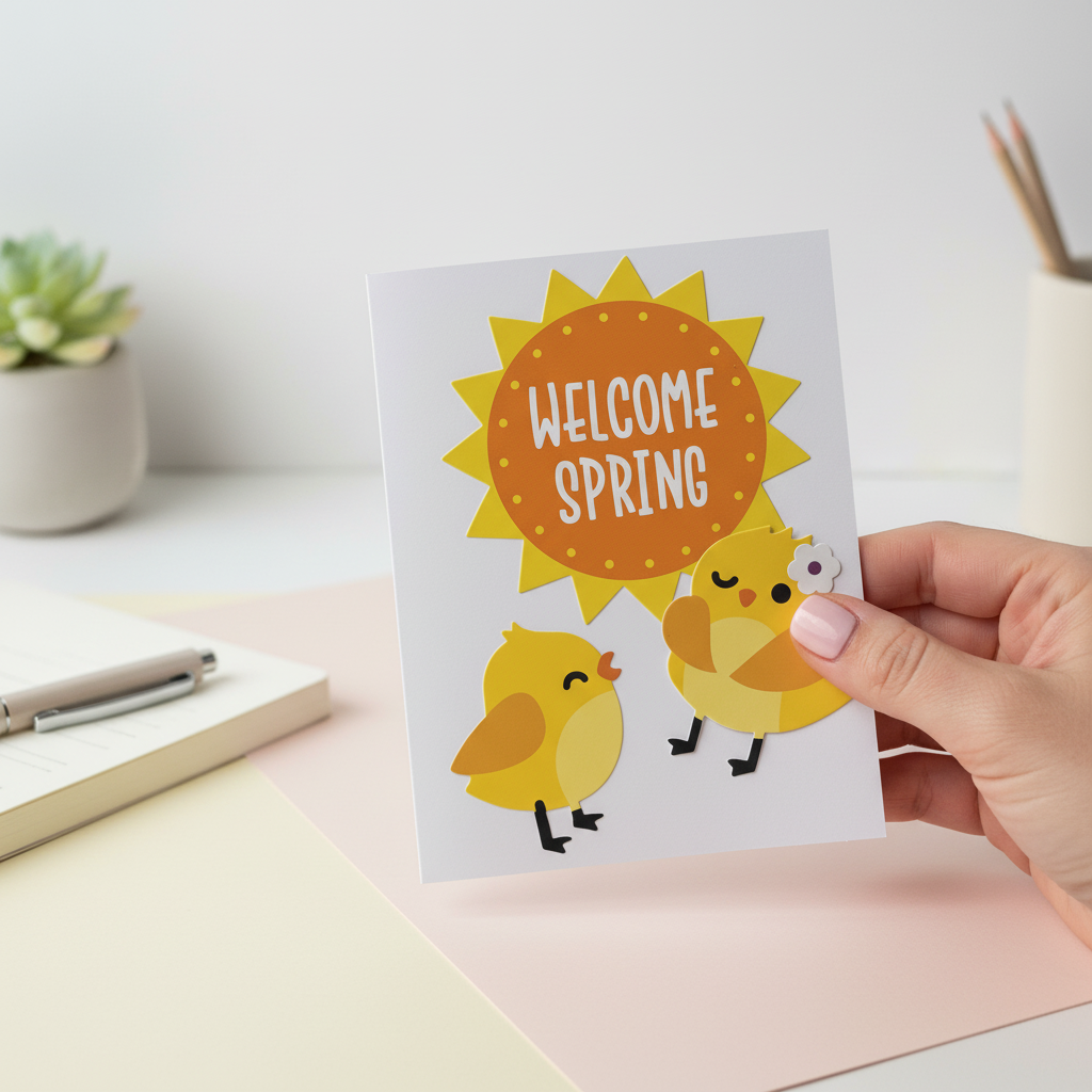 Welcome Spring Chick Greeting Card with Envelope | Cute Spring Card | Baby Chick Card | Pastel Stationery | Blank Inside