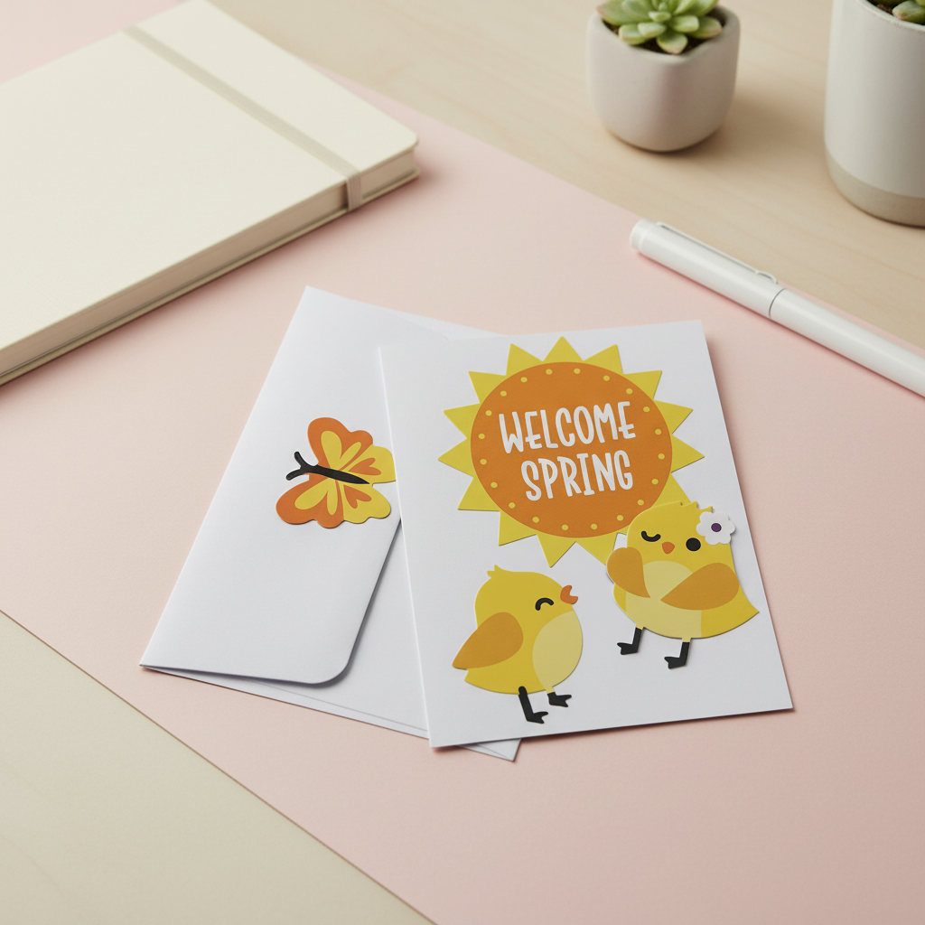 Welcome Spring Chick Greeting Card with Envelope | Cute Spring Card | Baby Chick Card | Pastel Stationery | Blank Inside