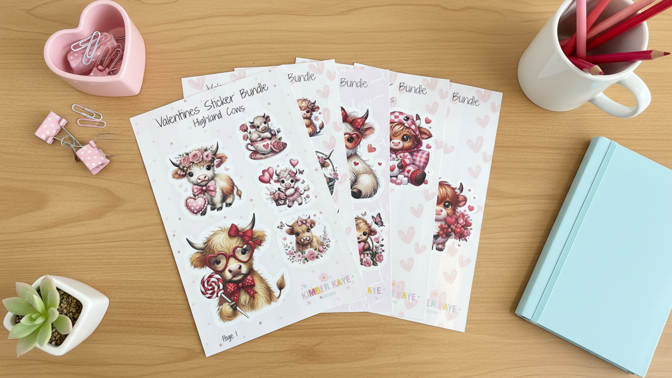 💕 Valentines Sticker Bundle – Highland Cows
