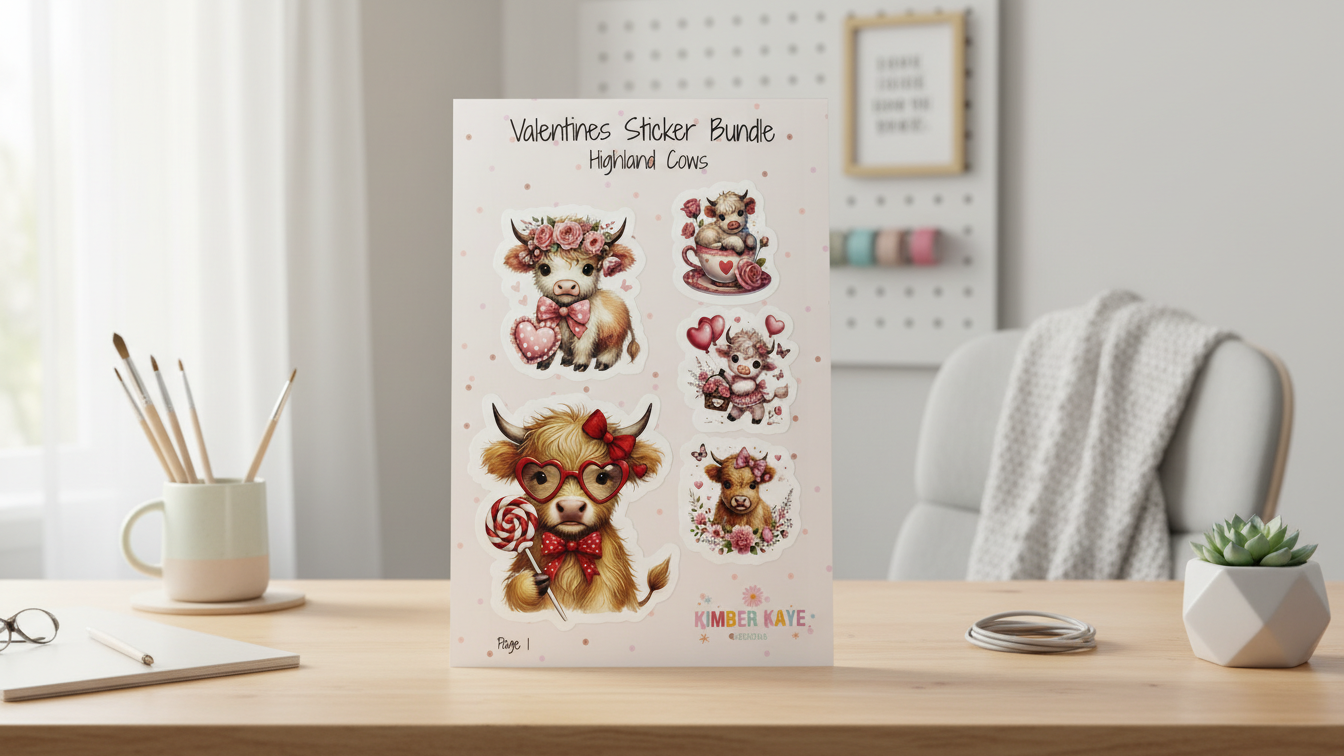 💕 Valentines Sticker Bundle – Highland Cows