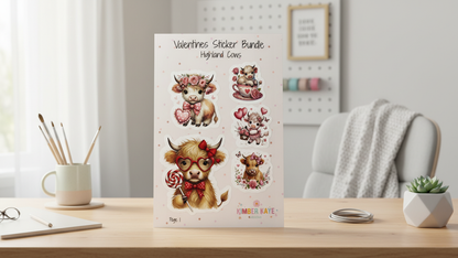 💕 Valentines Sticker Bundle – Highland Cows
