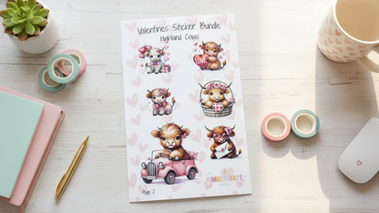 💕 Valentines Sticker Bundle – Highland Cows