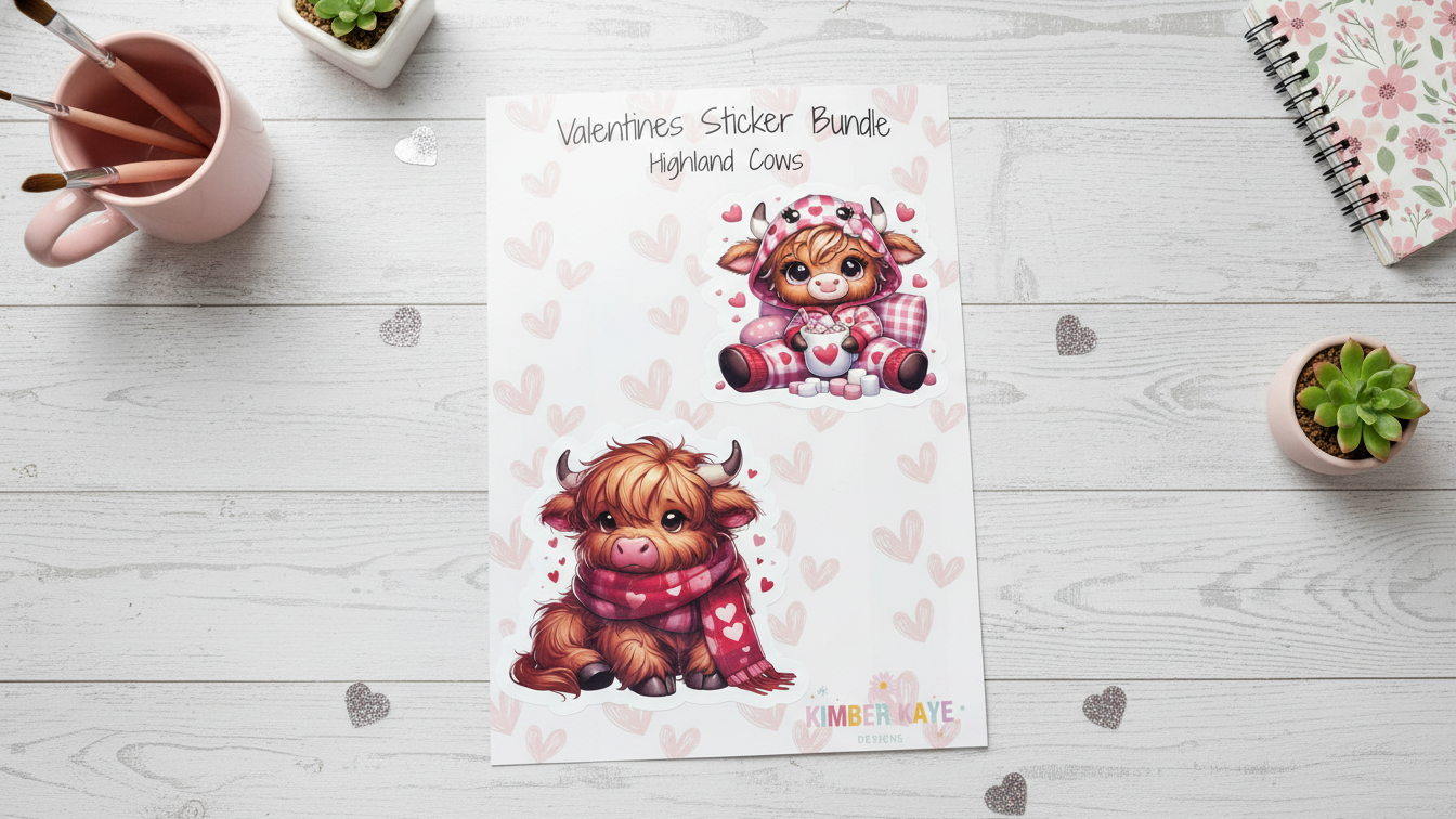💕 Valentines Sticker Bundle – Highland Cows