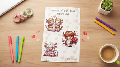💕 Valentines Sticker Bundle – Highland Cows