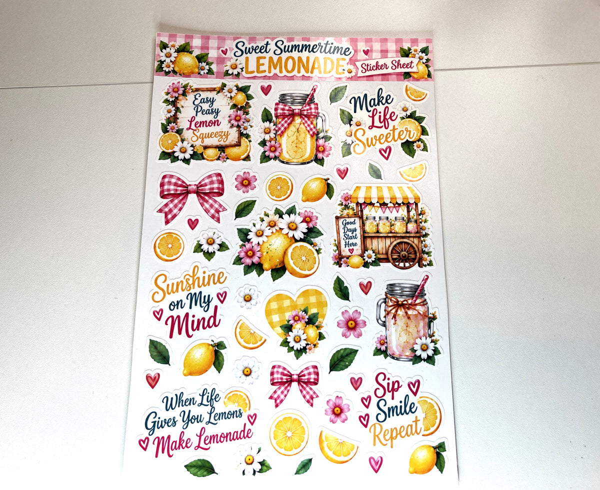 Sweet Summertime Lemonade Sticker Sheet | 40+ Easy-Peel Vinyl Stickers