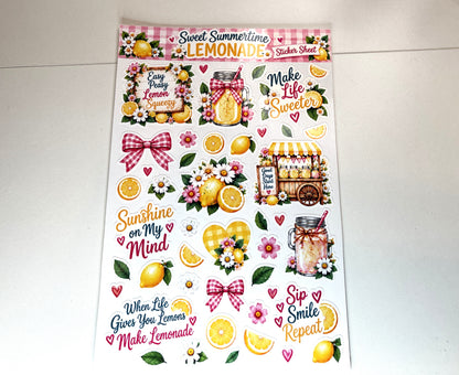 Sweet Summertime Lemonade Sticker Sheet | 40+ Easy-Peel Vinyl Stickers