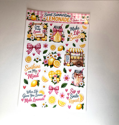 Sweet Summertime Lemonade Sticker Sheet | 40+ Easy-Peel Vinyl Stickers