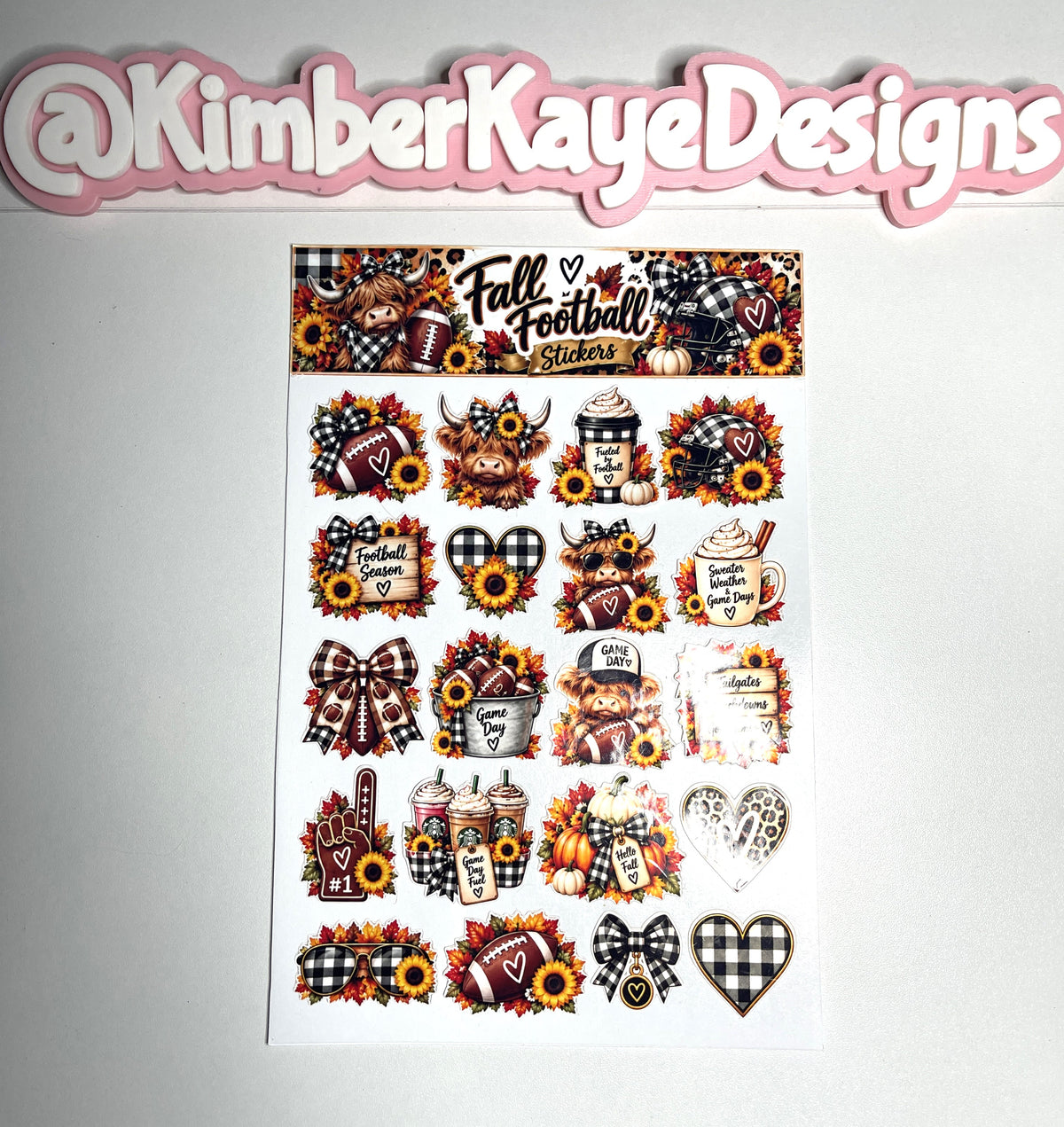 All About Fall Sticker Sheet | Highland Cow & Game Day Stickers | 6" × 9"
