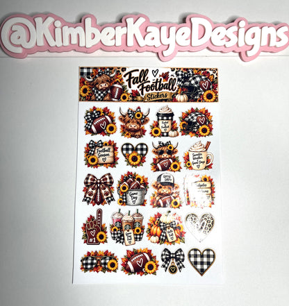 All About Fall Sticker Sheet | Highland Cow & Game Day Stickers | 6" × 9"
