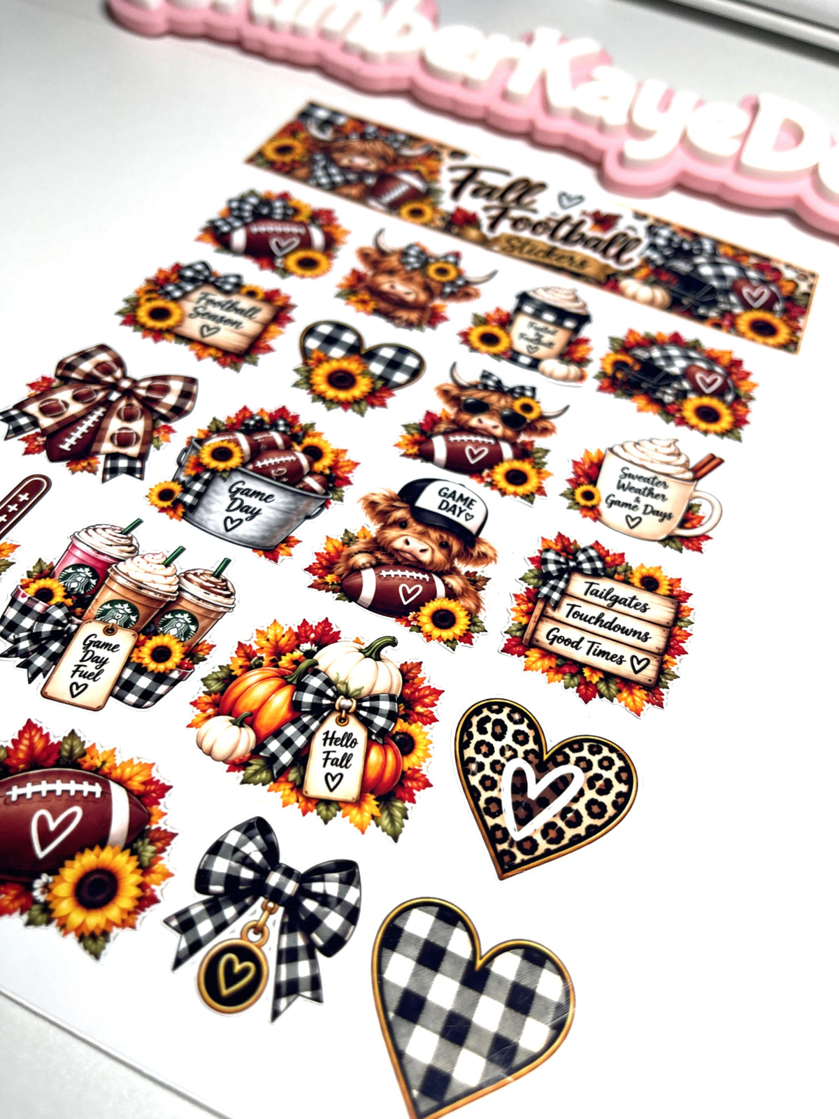 All About Fall Sticker Sheet | Highland Cow & Game Day Stickers | 6" × 9"