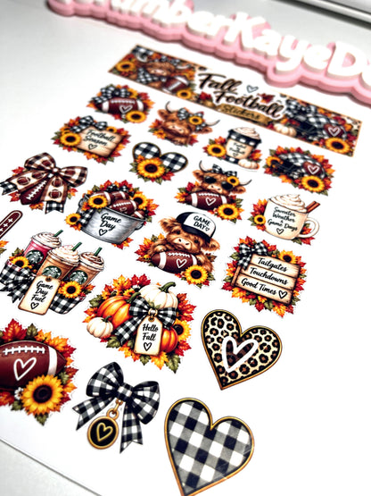 All About Fall Sticker Sheet | Highland Cow & Game Day Stickers | 6" × 9"