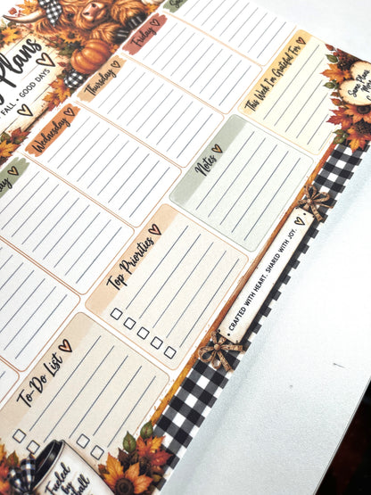 All About Fall Weekly Planner Pad | 11" × 8.5" Sunday Start