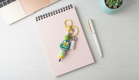 St. Patrick’s Day Beaded Keychain with Tassel | Lucky Green & Yellow Charm Keyring | 3” Decorative Purse Charm