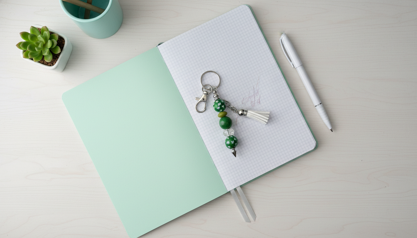 Green Shamrock Beaded Keychain with White Tassel | Lucky Clover Charm Keyring | 3” Purse & Backpack Accessory