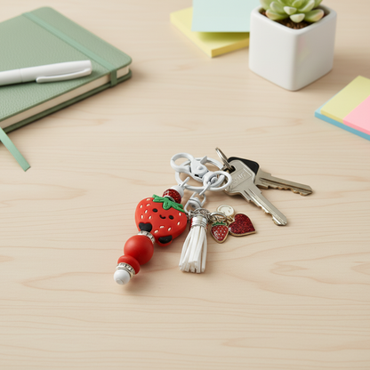 Strawberry Beaded Keychain Charm | Cute Fruit Keychain | Handmade Purse Charm | Kawaii Accessories | Gift for Her