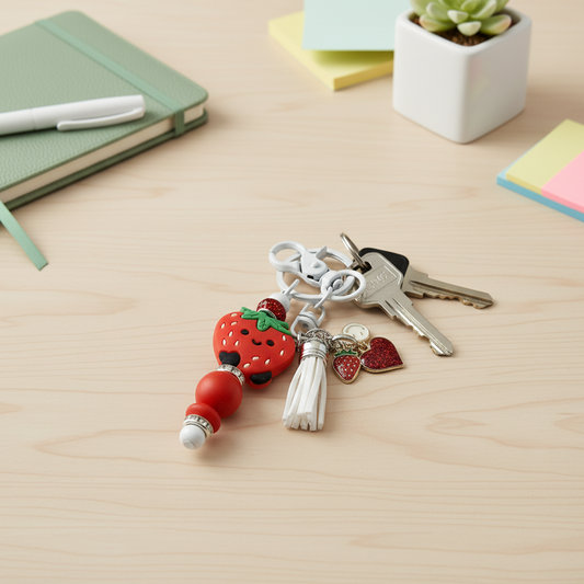 Strawberry Beaded Keychain Charm | Cute Fruit Keychain | Handmade Purse Charm | Kawaii Accessories | Gift for Her