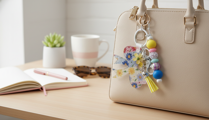 Bow Keychain Charm | Beaded Keychain | Cute Floral Keychain | Tassel Keychain | Bag Charm | Purse Charm | Gift for Her | Spring Accessory