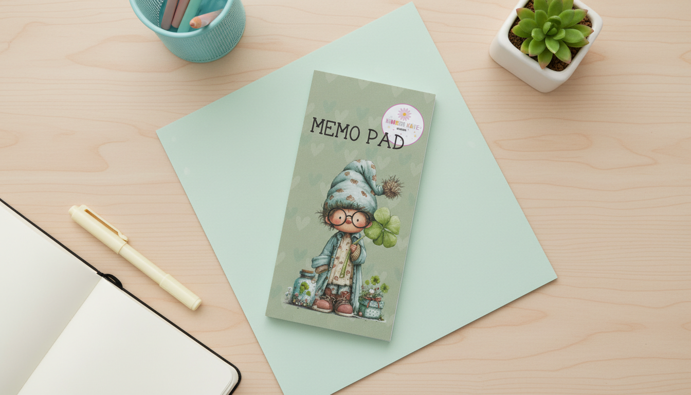 Shamrock Gold Mini Memo Pad 2x4 | St. Patrick’s Day Gnome Notepad | Lucky Clover List Pad | 40 Page Pocket Stationery