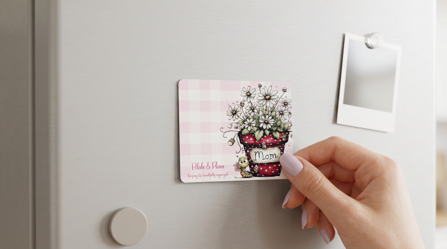 Floral Mom Magnet | Petals and Plans Collection Magnet Set | Daisy Gingham Fridge Magnet Gift