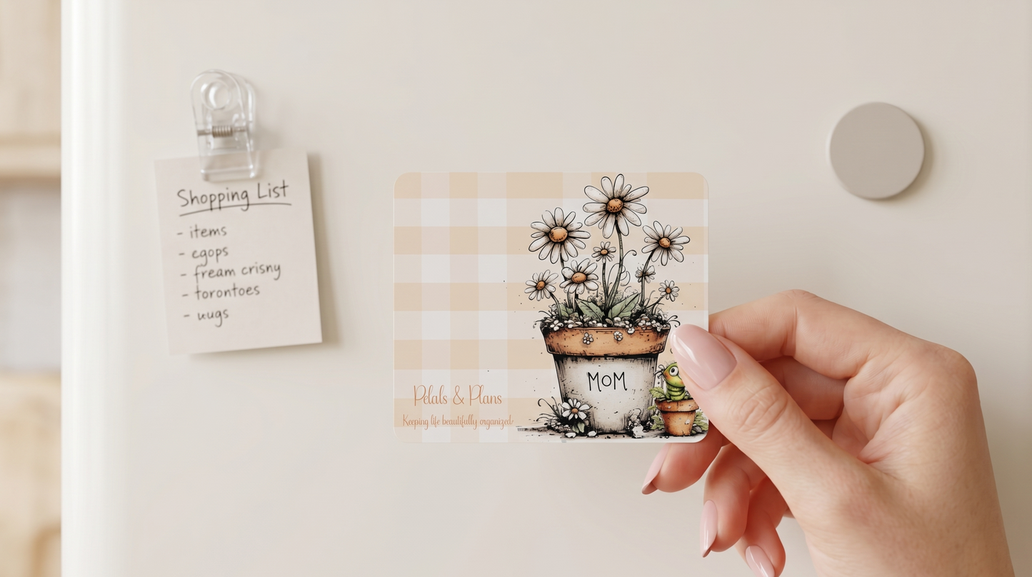 Floral Mom Magnet | Petals and Plans Collection Magnet Set | Daisy Gingham Fridge Magnet Gift