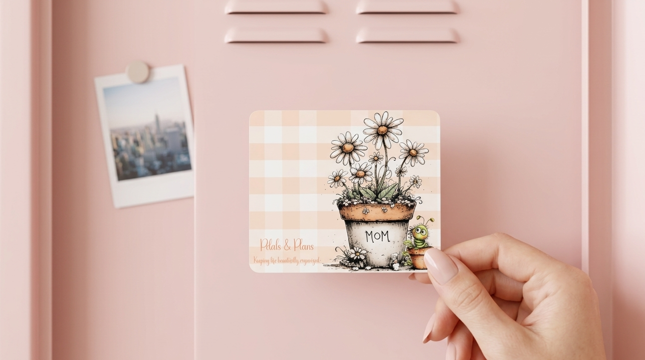 Floral Mom Magnet | Petals and Plans Collection Magnet Set | Daisy Gingham Fridge Magnet Gift