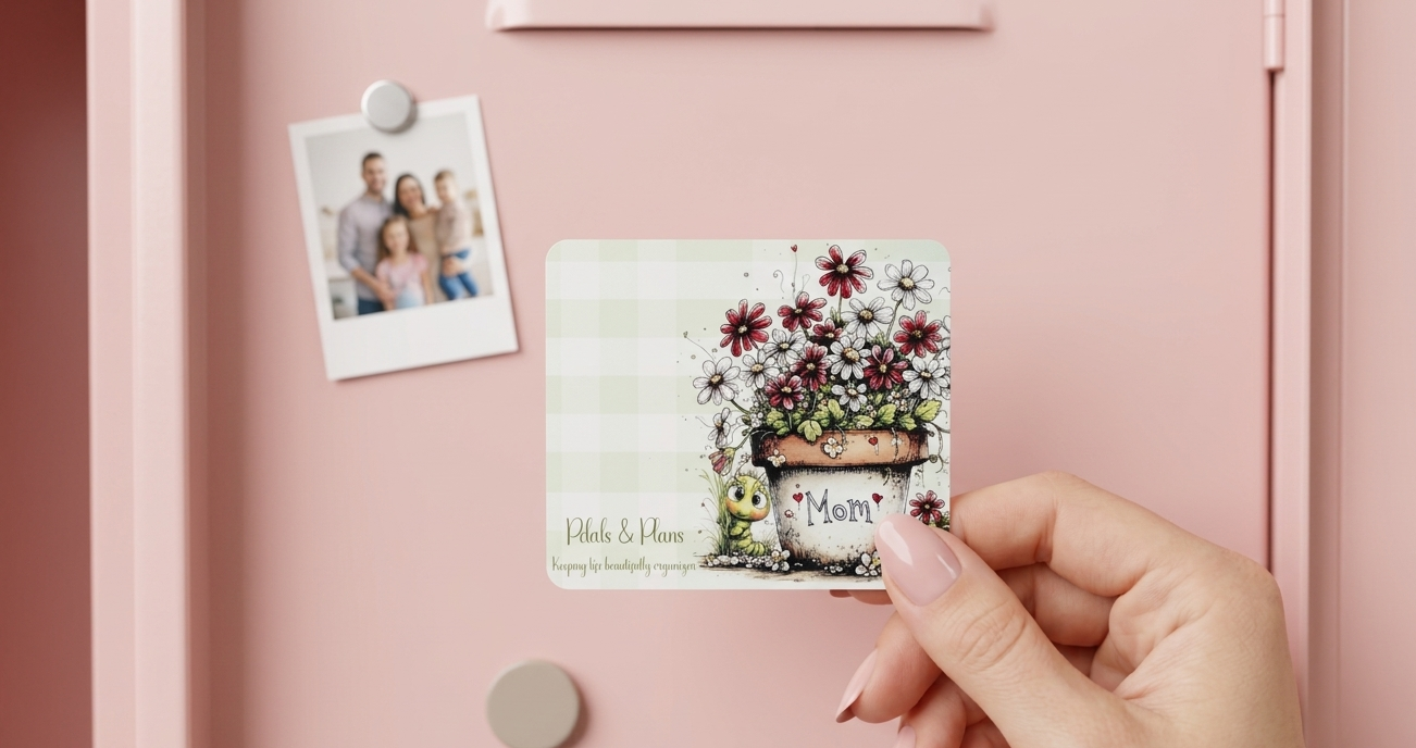 Floral Mom Magnet | Petals and Plans Collection Magnet Set | Daisy Gingham Fridge Magnet Gift