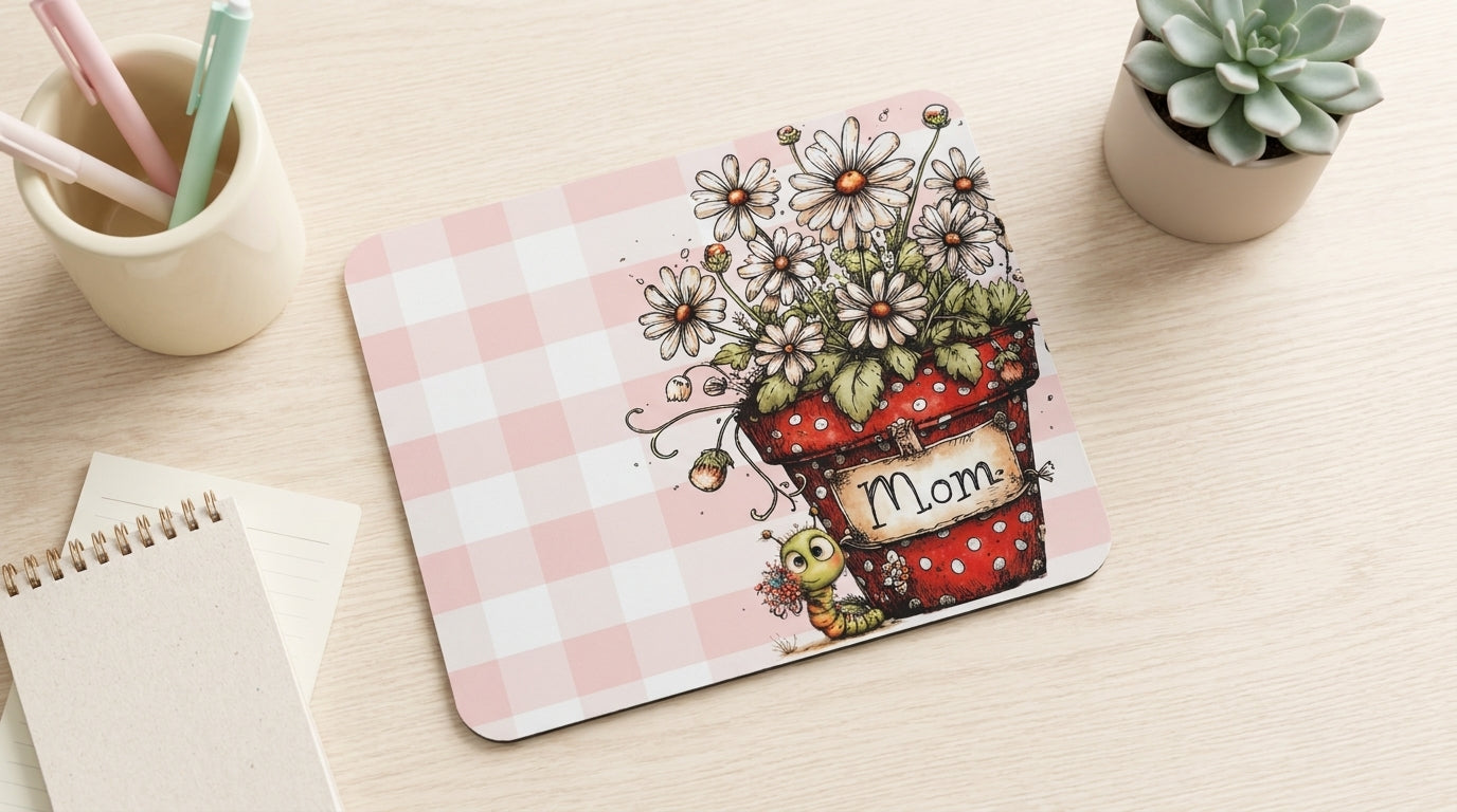 Floral Mouse Pad Mom Desk | Petals and Plans Collection Mousepad | Cute Daisy Desk Mat