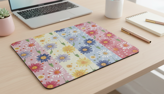 Retro Daisy Mouse Pad | Colorful Floral Desk Accessory | Polka Dot Flower Mousepad | Sublimated 9x8 Mouse Pad | Cute Office Decor | Gift for Her