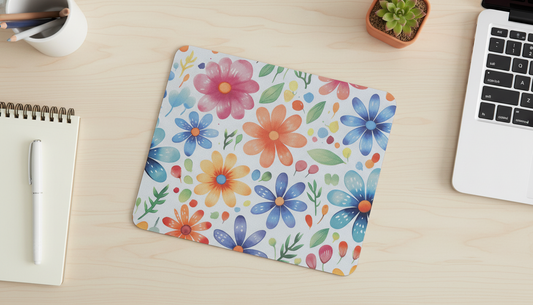 Colorful Floral Mouse Pad | Bright Flower Desk Accessory | Sublimated 9x8 Mousepad | Cute Office Decor