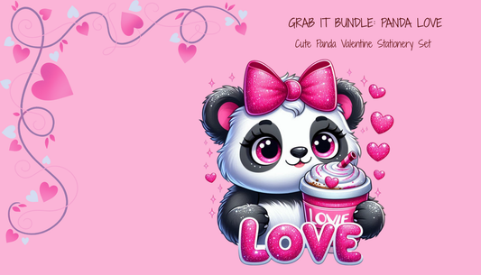 Panda Love Grab It Bundle – Cute Panda Valentine Stationery Set