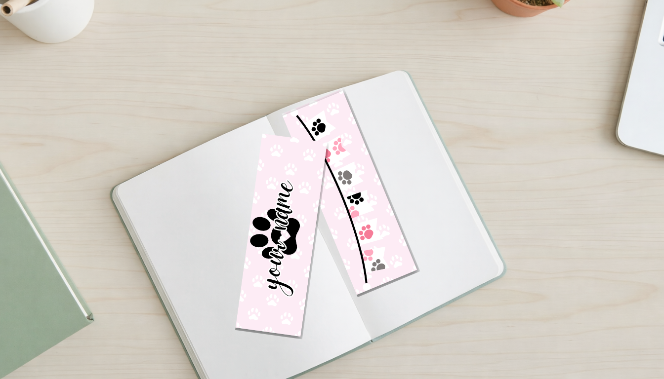 Personalized Paw Print Bookmark | Pawsitively Pink Collection | Double-Sided Pet Lover Bookmark