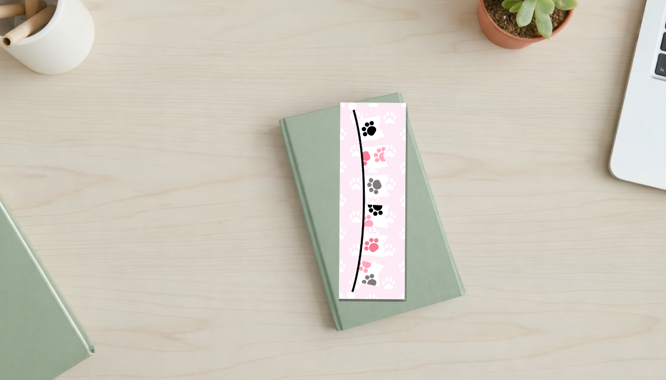 Personalized Paw Print Bookmark | Pawsitively Pink Collection | Double-Sided Pet Lover Bookmark