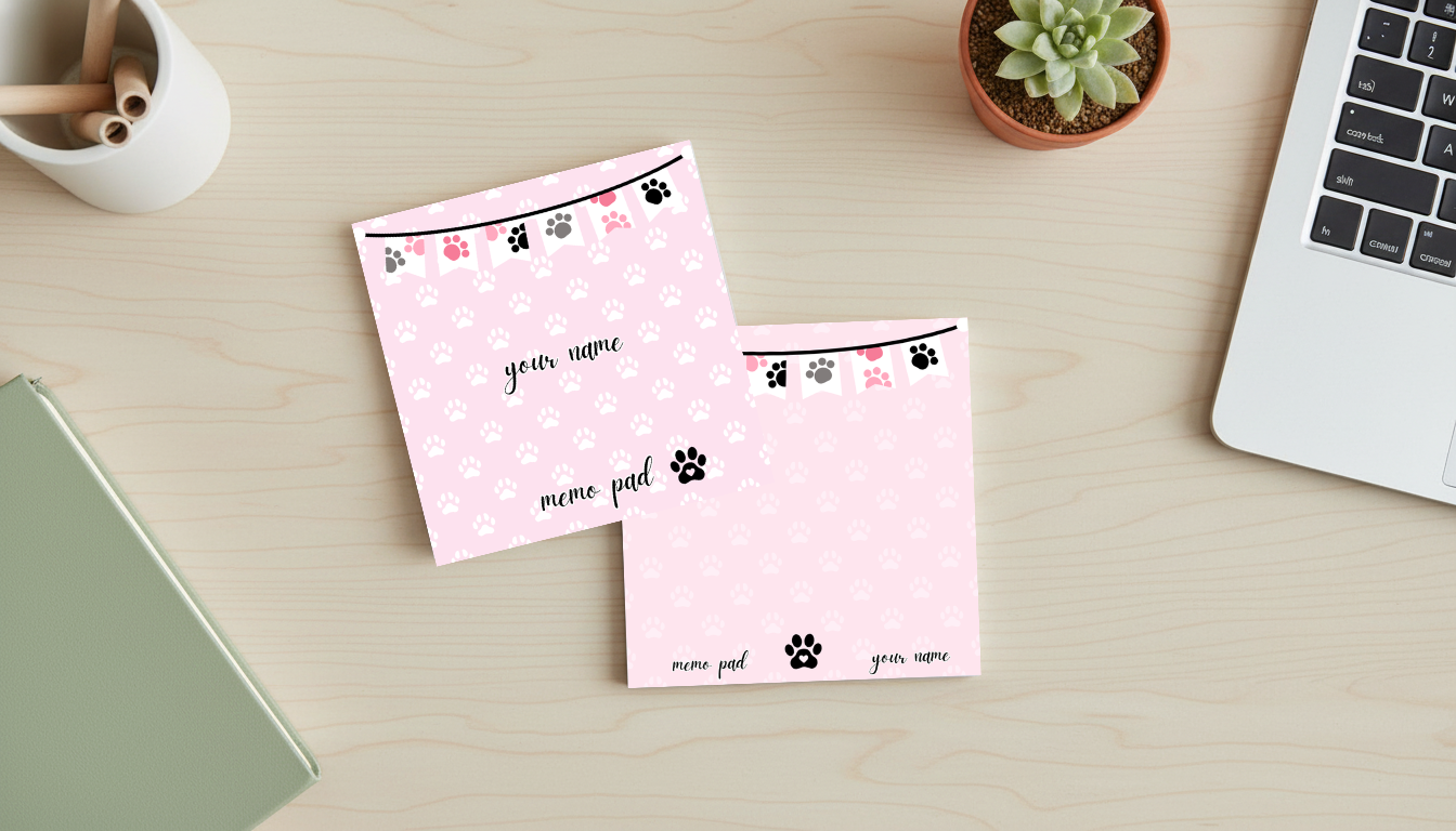 Personalized Paw Print Memo Pad | Pawsitively Pink Collection | 3.5x3.5 Pet Lover Notes