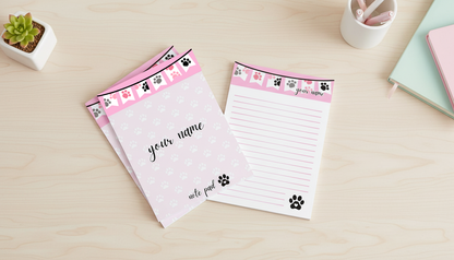 Personalized Paw Print Notepad | Pawsitively Pink Collection | 5x7 Pet Lover Stationery Pad