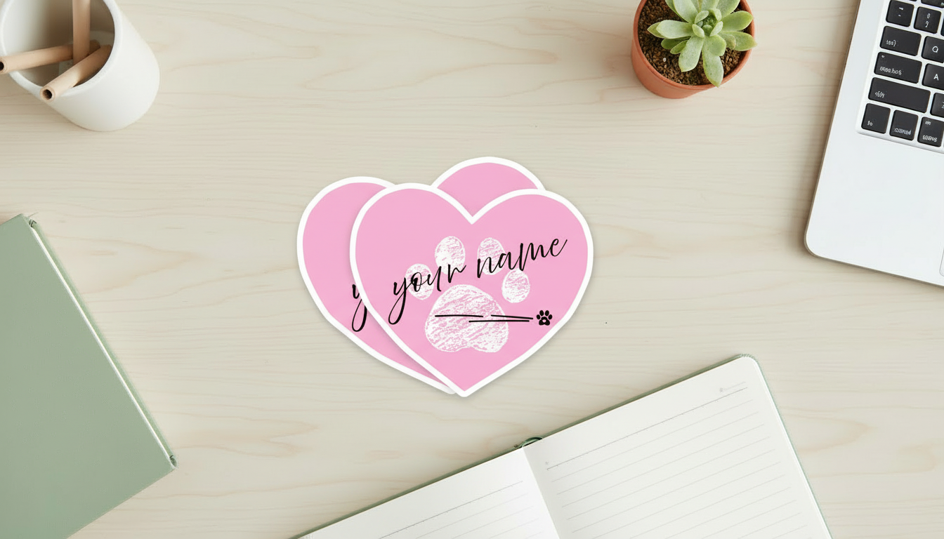 Personalized Paw Heart Sticker | Pawsitively Pink Collection | Waterproof Vinyl Pet Lover Sticker